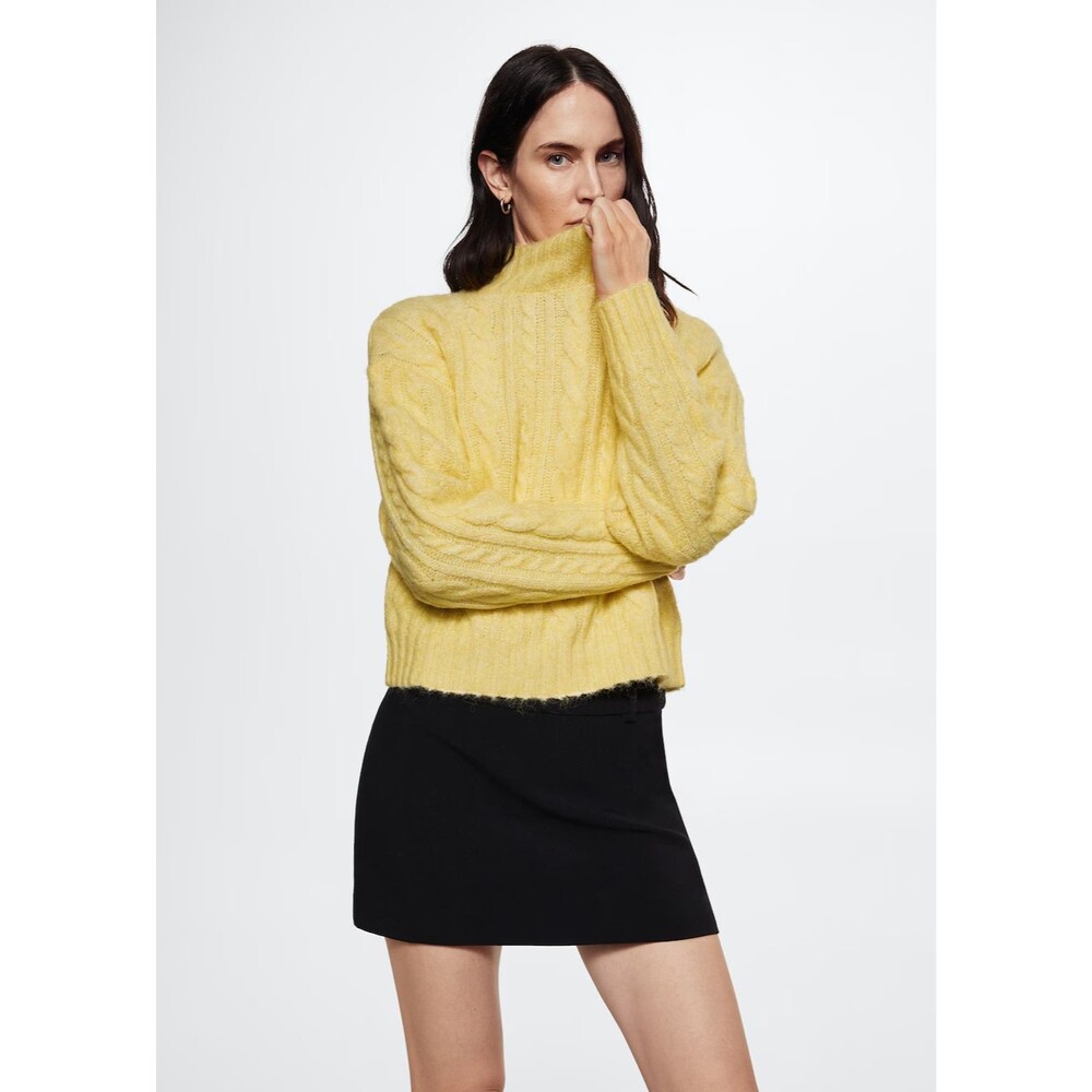 Mango MNG Yellow Cable Knit Sweater Women's Size XL Chunky Braided Soft Pullover